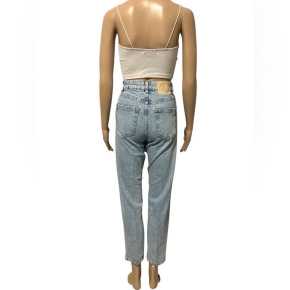 ZARA  high rise light washed straight cut tattered denim - Picture 4 of 6